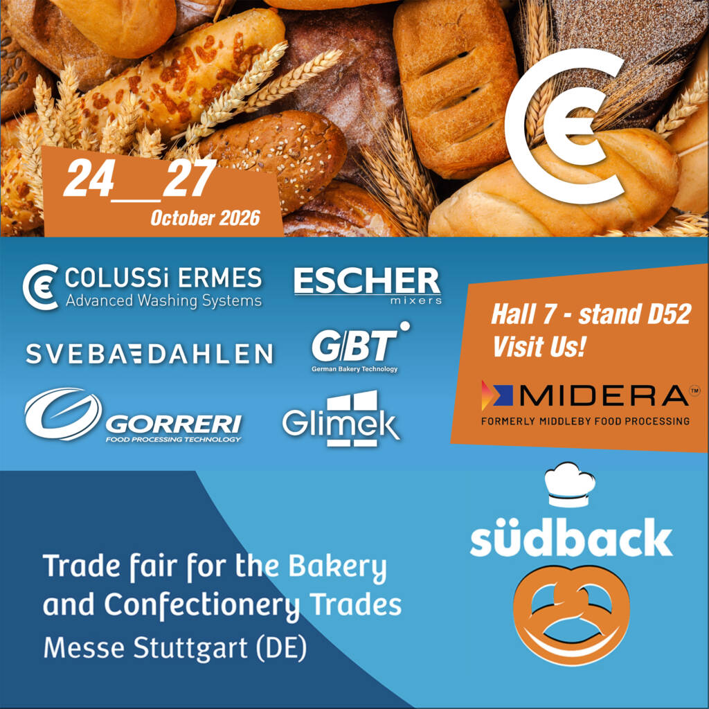 Colussi Ermes e Midera Food Processing a Südback 2026: un gruppo, tante tecnologie, un’unica visione condivisa.